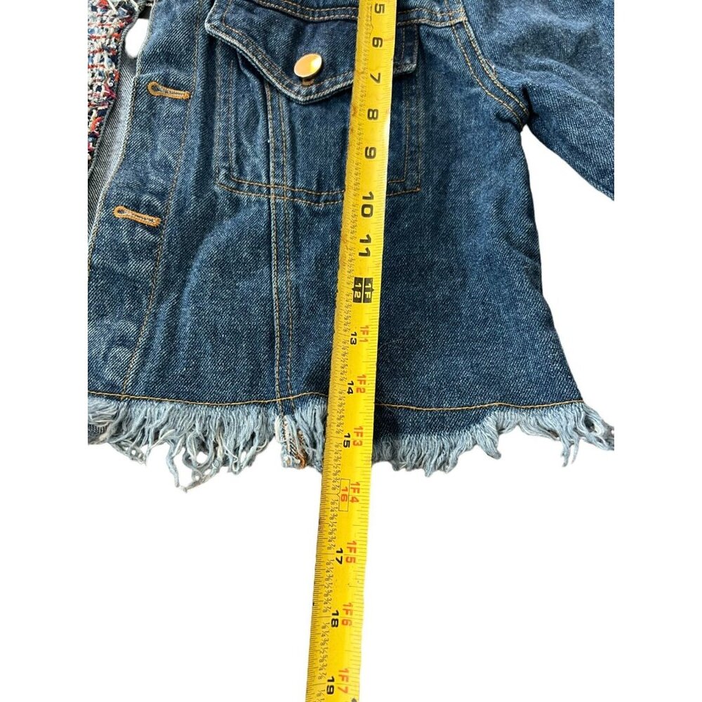 Fashion Nova Cropped Tweed Denim Jacket Skirt Set Raw Hem Size XS NWT - Picture 7 of 16